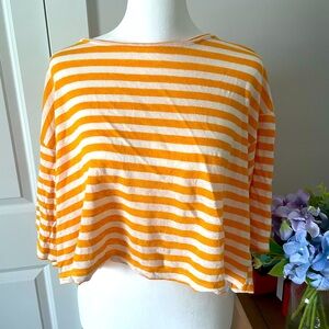 Frame striped linen crop shirt